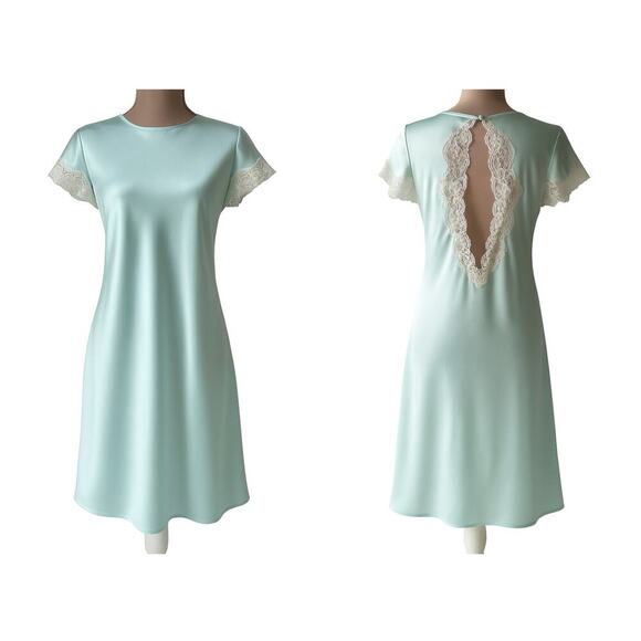 Vintage Josie Rare Pale Blue Satin Lace Nightgown Slip 90s/Y2K Lingerie Size S - Picture 1 of 10